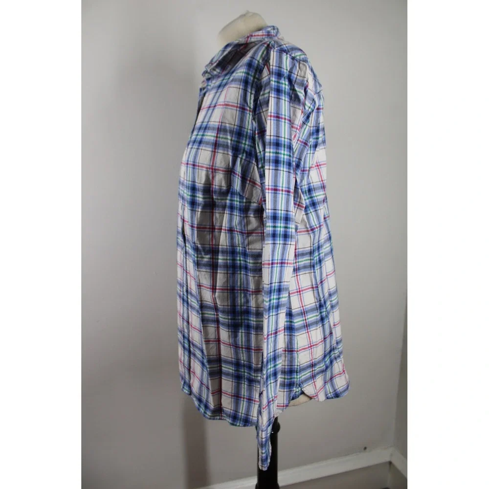 Talbots M Blue Multi Plaid Flannel Button Down Shirt Metallic Thread Long Sleeve - Picture 5 of 7